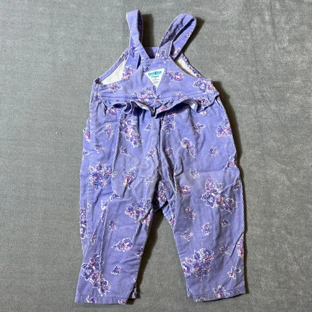 Vintage OshKosh Bgosh Girls Lavender Floral Corduroy Overalls Made in USA 24M